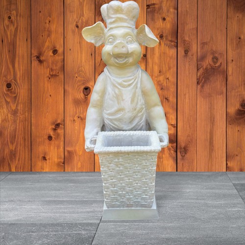 Pig chef with basket figurine - chef,