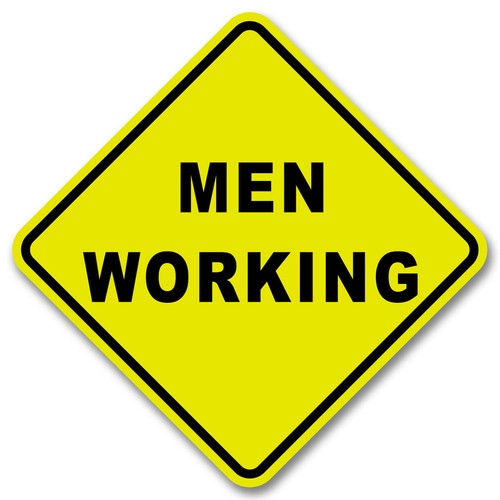 Men working text yellow - text,