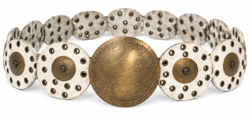 Vtg 70s moroccan leather brass - moroccan,