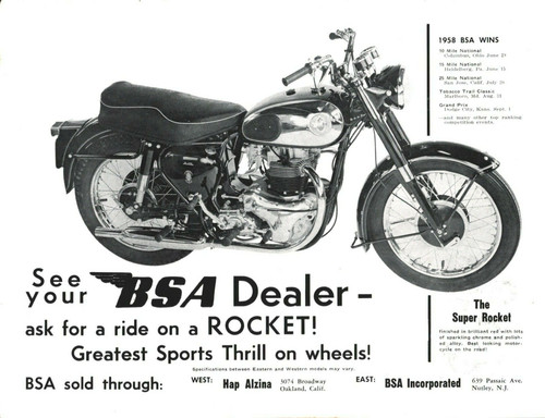 1958 bsa super rocket - rocket, racing