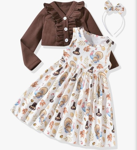 Girls brown cardigan and white - girls,