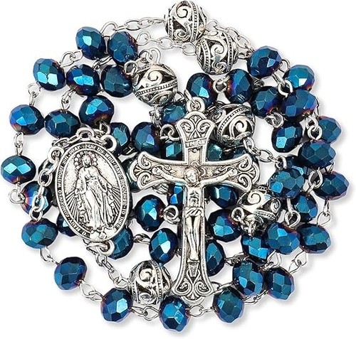 Blue crystal beads rosary - blue,