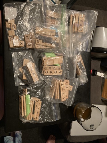 Scrabble wood tiles - tiles, some