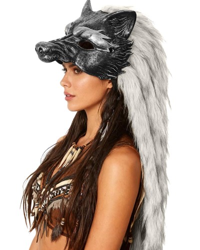 Viking fur wolf mask - wolf, barbarian