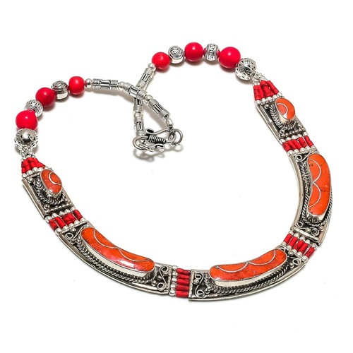 Red coral handmade necklace - red,
