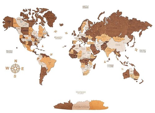 Wooden world map wall art - world,