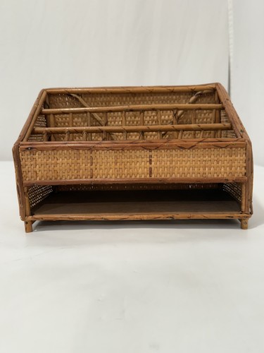 Vtg rattan desk organizer - rattan,