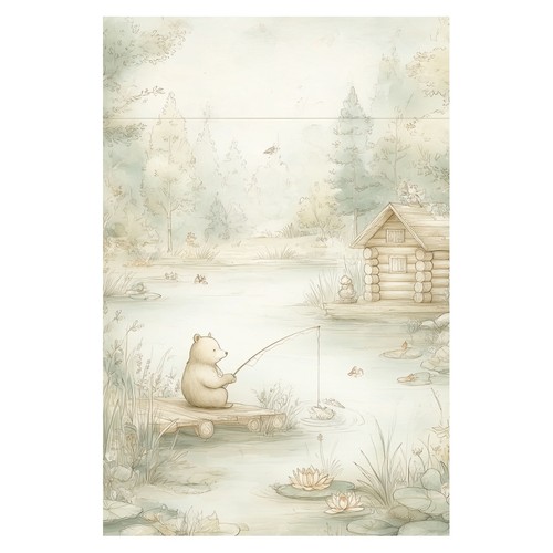 Whimsical bear fishing - bear, scene