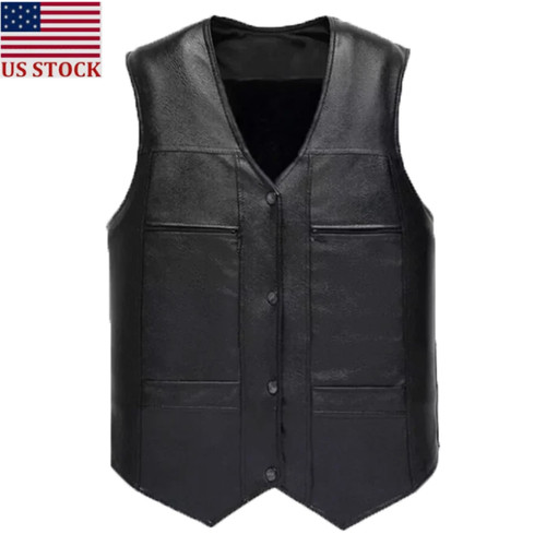 Men fleece leather - leather, vest
