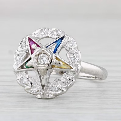 Eastern star ring 14k white - star,