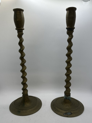 Vintage pair brass barley - pair,