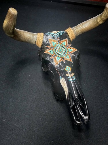 Hand painted cow skull - hand,