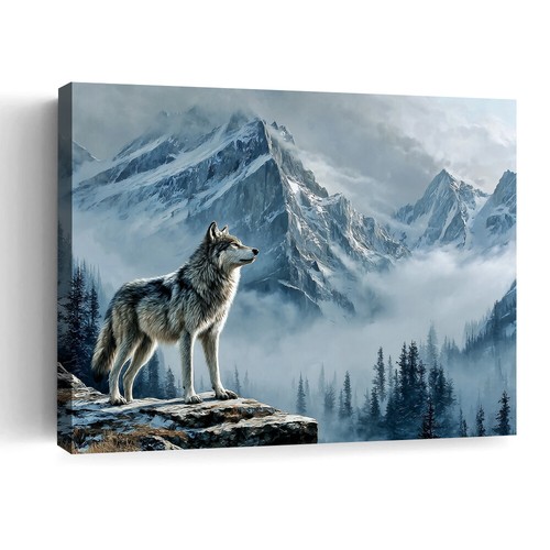 Wolf snow mountain canvas - mountain,