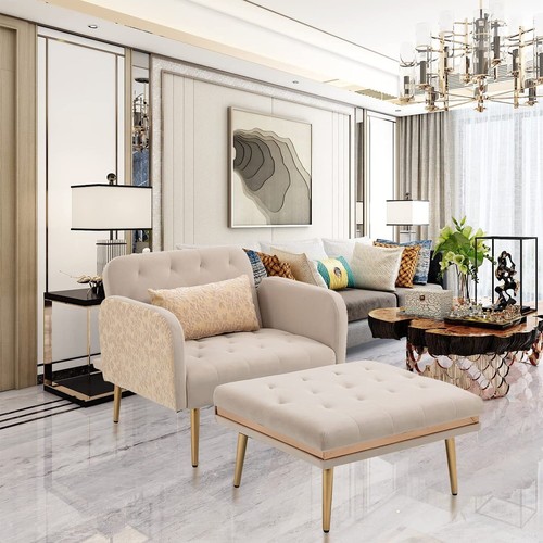Velvet accent chair ottoman - &,