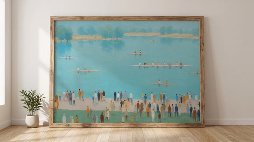 Rowing regatta lake painting - regatta,