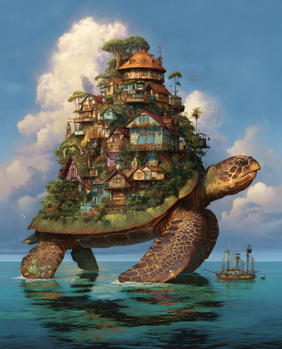 Giant sea turtle carrying - giant,