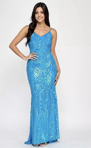 Blue sequin sleeveless - sequin, v-neck