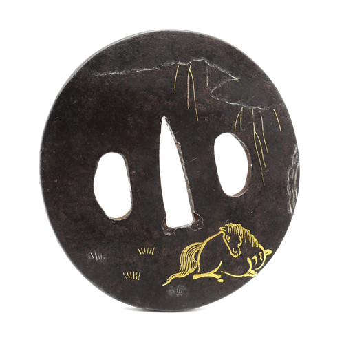 Tsuba willow and horse - willow,