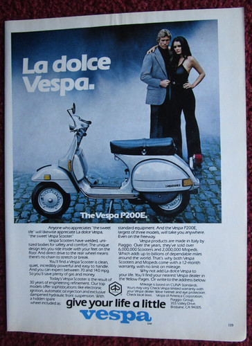 1979 vespa p200e scooter print - vespa,