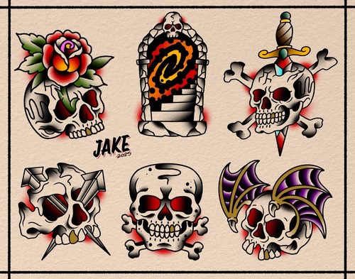 American traditional skulls - traditional,