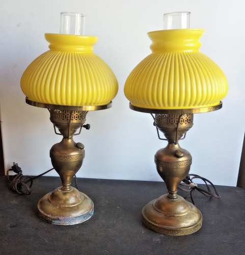 Pair brass hurricane lamps - pair, w/