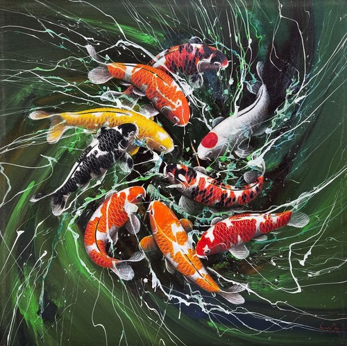 Koi fish pond painting - koi,