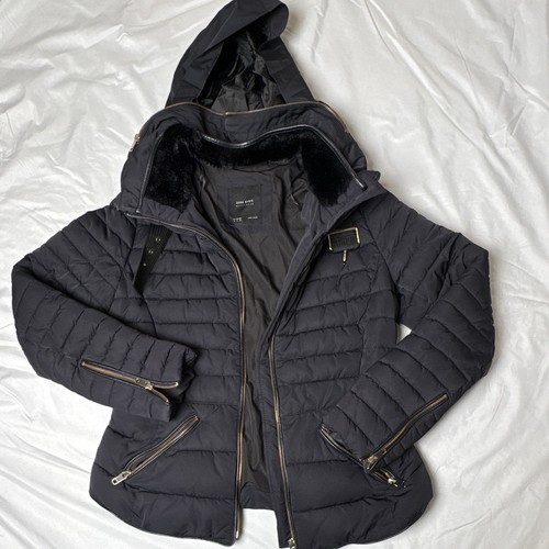 Zara basic black puffer jacket - black,