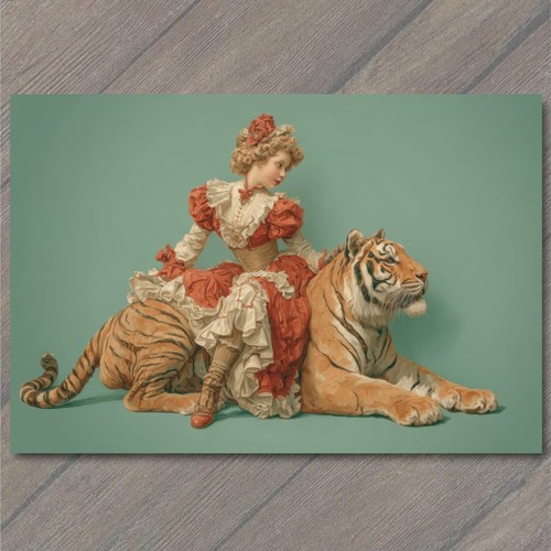 Postcard victorian lady tiger - postcard,