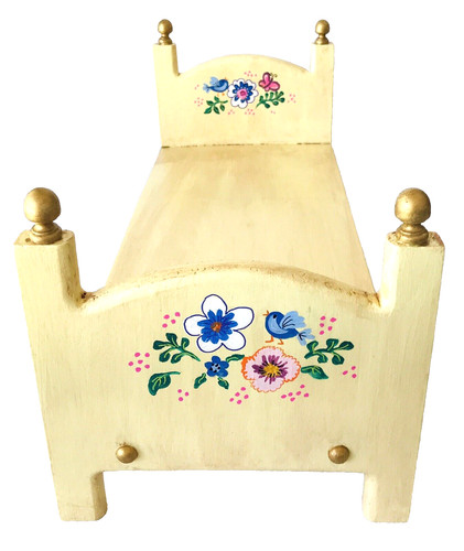 Hand painted wood doll bed - hand,