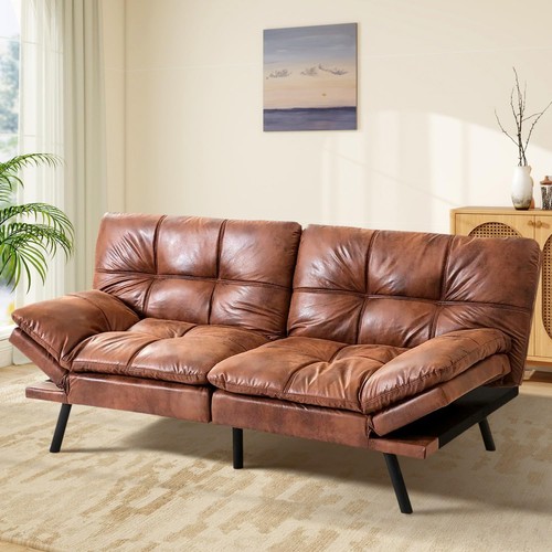 Brown futon leather - leather, memory