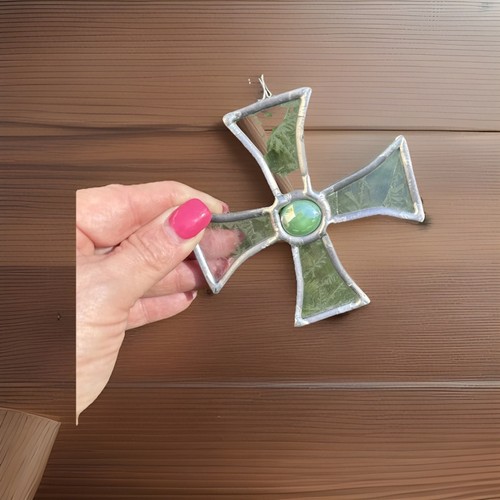 Stained glass cross suncatcher - glass,