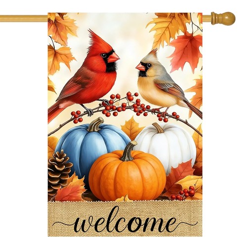 Large fall cardinal house flag - fall,