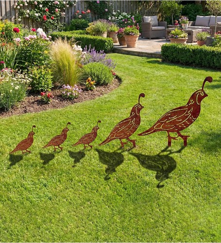 5pcs metal quail yard art - metal,