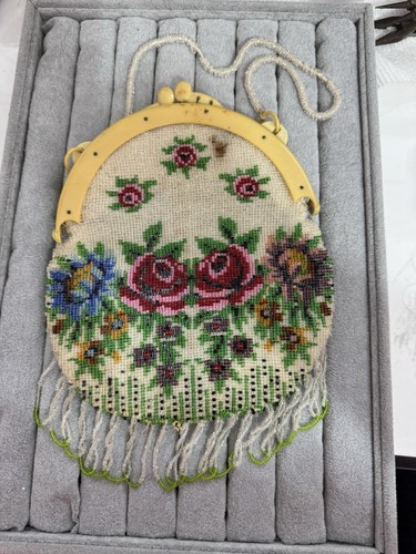 Vtg celluloid frame beaded - vtg,