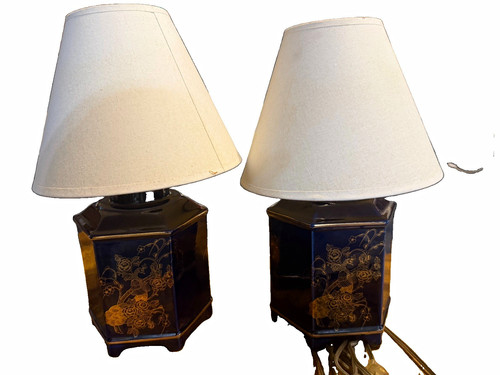 Pair blue floral table - pair,