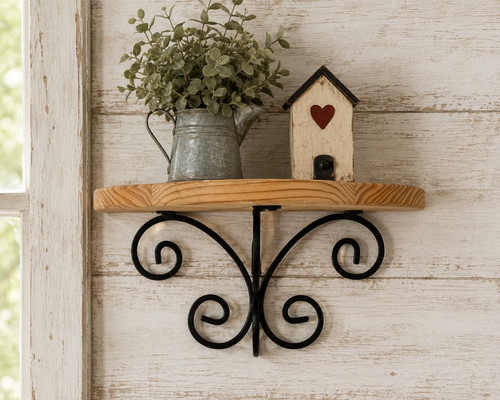 Set rustic wood wall shelves - wall,