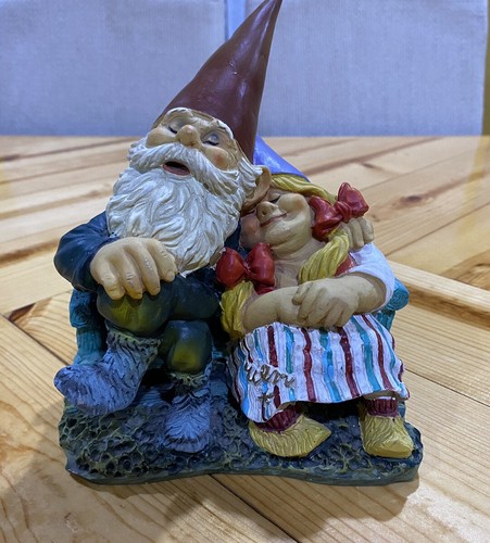 Rare gnome couple bench - on, a