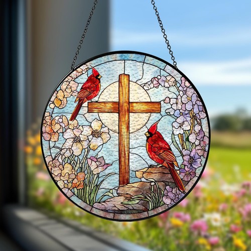 Red cardinal stained glass