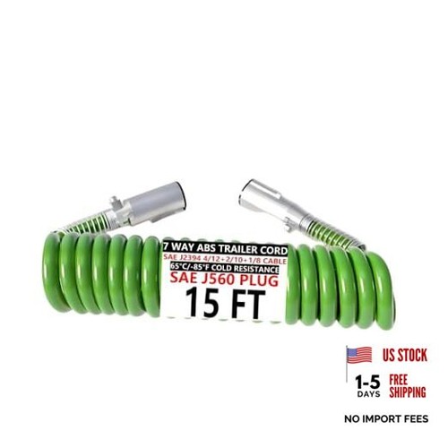 Way coiled trailer cord 15ft - coiled,