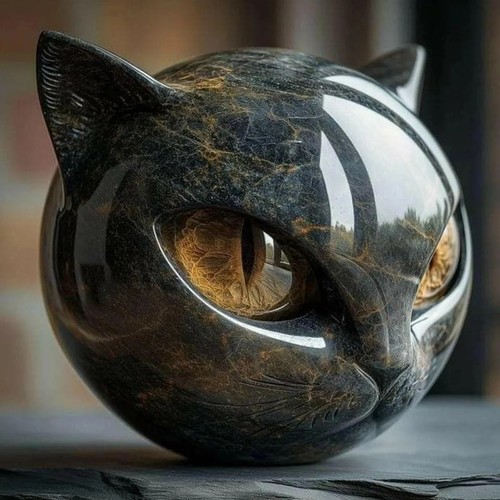 Black cat stone - figurine, resin