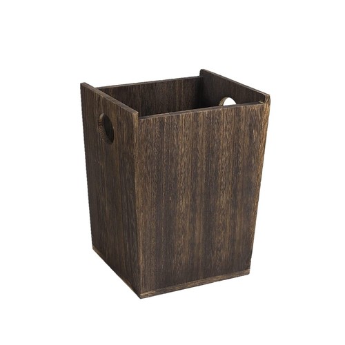 Rustic rectangular wood trash - wood,