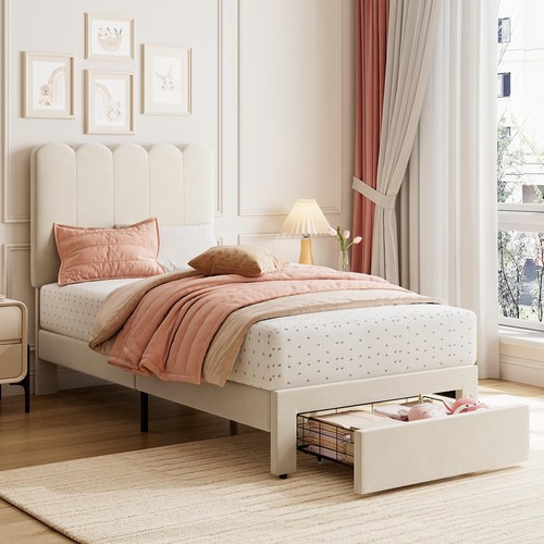 Twin size bed frame - bed, velvet