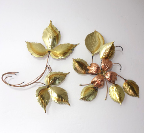 Vtg floral brass copper wall - vtg,