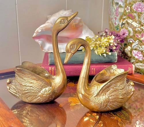 Pair vintage brass - vintage, swan