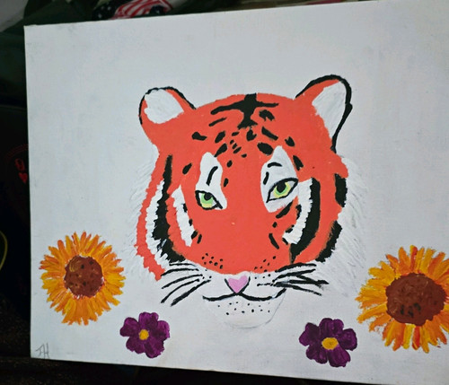Signed modern tiger flowers - &,