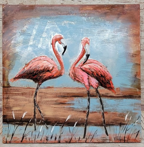 Pair flamingos mixed media - flamingos,