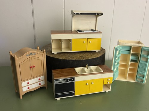 Vtg tomy dollhouse kitchen - tomy,