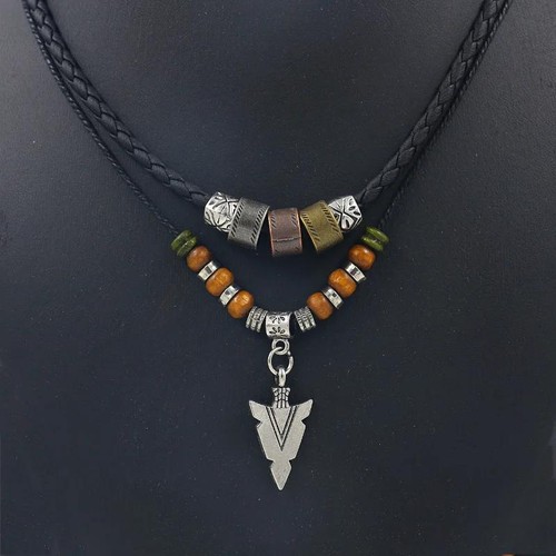 Layered leather beaded - &,