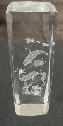 Glass etched dolphin - dolphin, family