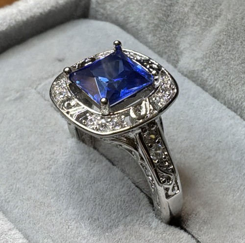Tanzanite ring lab cushion - , lab,